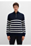 Semi-Zip Striped Navy Blue Sweater Slim Fit / Slim Fit 0710131-70490 - 4