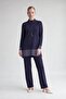Silvery Cashmere Fabric Double Set Navy Blue