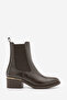 Women's Round Toe Gold Detailed Elastic Short Heeled Boots Farel Brown - 3