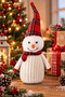 White Snowman with Plaid Pattern Hat Plush Decoration Figure Christmas Ornament