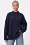 Women's Homy Soft Crew Neck Navy Blue Oversize Knitwear Sweater