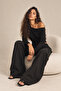 Women's Black Off-Shoulder Boat Neck Long Sleeve Draped Waist Blouse - 7