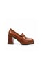 Tan Patent Leather Heeled Loafer – Platform Sole Vintage Style