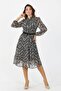 Women's Tie-Belt Neck Tie-Detail Ruffled Patterned Chiffon Dress Apcx05