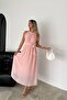 Women Rose Brooch Detailed Long Chiffon Dress Nbk2144 - 5