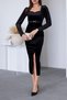 Women's Black Drawstring Detailed Velvet Dress with Belt Dpmy3446 - 3