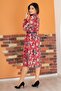 Women's Red Belted Floral Print Chiffon Dress Ry0031 - 7
