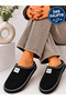 Lora Women's Suede Textured Fur Lined Embroidery Detailed Warm Soft Sole House Slippers Stc1335