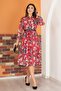 Women's Red Belted Floral Print Chiffon Dress Ry0031 - 5