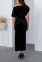 Women's Shoulder Detailed Midi Length Velvet Dress Nbmy3606 - 4