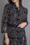 Women's Black Belted Midi Length Patterned Chiffon Dress Apcx04 - 5