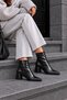 Women's Croco Black Pointed Toe Thick Heel Side Zipper Heeled Boots - 7