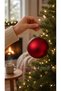 Christmas Pine Tree Ornament Large Size Christmas Ball Red Color Shiny 15 Cm New Year Ornament - 7