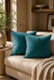 Double Sided Decorative Throw Pillow Cover Petrol Blue 2-Piece