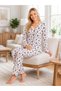 Women's Seasonal Viscose Pajama Set Long Sleeve Buttoned Patterned m L XL XXL 790-96 - 5