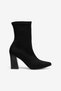 Black Suede Thick Heeled Wooden Sole Stretch Comfortable Heeled Boots School, Office, Campus Stylish Foot-Hugging Boots