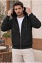 Plush Inside Three Yarn Fabric Oversized Zippered Hooded Sweatshirt - Black - 2