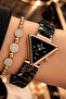 Women's Wristwatch 3 Atm Waterproof Black Steel Cord + Bracelet Gift - 2