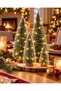 Snow Effect Lighted Tree Set (1 Piece 10cm + 2 Pieces 15cm + 1 Piece 20cm) – 4 Pine Trees + Led Light - 5
