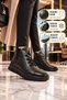 Black Genuine Leather Side Elastic Anatomical Comfortable Winter Rubber Sole Women's Boots 9830