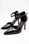 Women's Special Design Elegant Ankle Strap Pointed Toe Thin High Heel Black Patent Leather Evening Dress Shoes