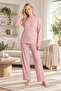Women's Winter Camisole Homewear Suit Crew Neck Long Sleeve Stripe Textured Knitted Pajamas 09-300 - 5