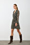 Wrap Cut Pleated Dress - Black - 4