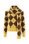 Yellow Brown Diamond Patterned Shawl Sweater - 2