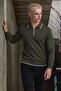 Men's Long Sleeve Polo Collar Khaki Sweater - 4