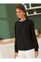 Women's long sleeve crepe blouse with stone collar detail - imported - 2