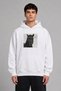 Different Horse Design Front Printed Oversize White Hooded Sweatshirt