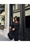 Women's Black Crew Neck Elastic Cuff Blouse and Pants Two-Piece Set - 5