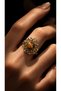 Adjustable Vintage Copper Women's Ring with Tiger's Eye Natural Stone and Daisy Motif
