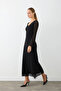 V-Neck Lace Long Evening Dress - Black - 4