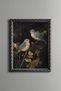 Two Blue Birds on a Leafy Branch - Vintage Patterned Painting - Fine Model