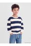 Navy Blue Crew Neck Striped Boy's Sweatshirt