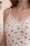 Women's Cotton Basic Floral Patterned Lace Detailed Thin Strap V-Neck Undershirt - 3