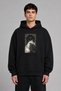 Black Carpet Horse Design Pre-Printed Oversize Black Hooded Sweatshirt
