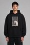 White Horse Ethnic Design Pre-Printed Oversize Black Hooded Sweatshirt