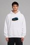Blue Flame Car Design Front Printed Oversize White Hooded Sweatshirt