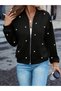 Women's Long Sleeve Front Zipper Pearl Short Modal Jacket - 5
