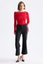 Elastic Waistband Stone Embroidered Trousers Black