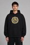 Pastel Boya Saat Design Pre-Printed Oversize Black Hooded Sweatshirt