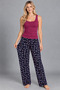Women's Striped Blouse Patterned Strappy Burgundy Pajama Set - 4