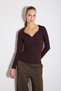 Heart Neckline Cotton Knitted Blouse - Brown - 4