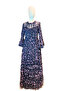 Women's Navy Blue Purple Floral Patterned Layered Ruffled Tulle Layered Long Evening Dress / Evening Gown - 2