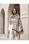 Beige Black Plaid Woven Shawl – Soft Acrylic Shawl with a Silk Feel - 6