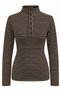 2256 Women's Striped Stand Collar Half Placket Buttoned Blouse Brown