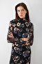 High Neck Patterned Tulle Lycra Maxi Dress - Black - 4