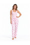 Night Pink Women's Striped Blouse Patterned Strap Pajama Set